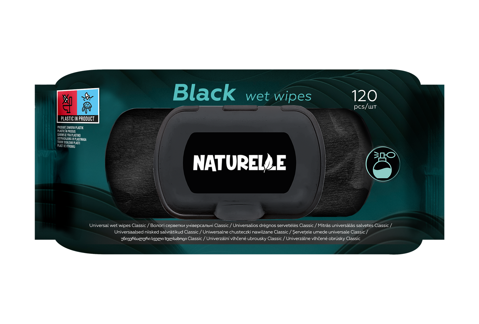 Drėgnos servetėlės NATURELLE Classic, 120 vnt., juodos sp.-0