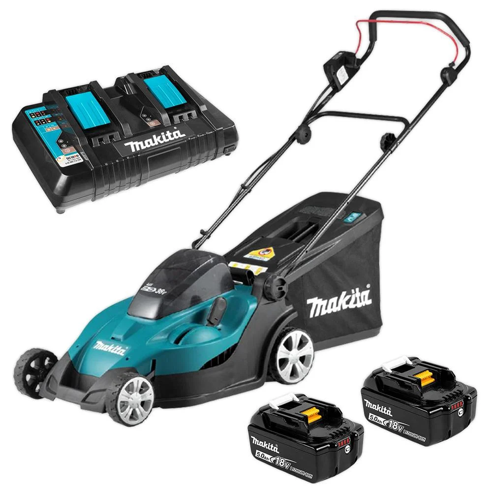 Akumuliatorinė vejapjovė MAKITA DLM432PT2, 2 x 18 V, 2 x 5,0 Ah, 43 cm, 50 l-0