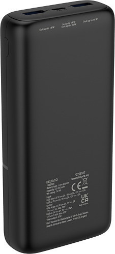 Išorinė baterija DELTACO, 20 000 mAh, 2 x USB-A, 18 W, 1 x USB-C PD, 20 W, juodos sp. - 3