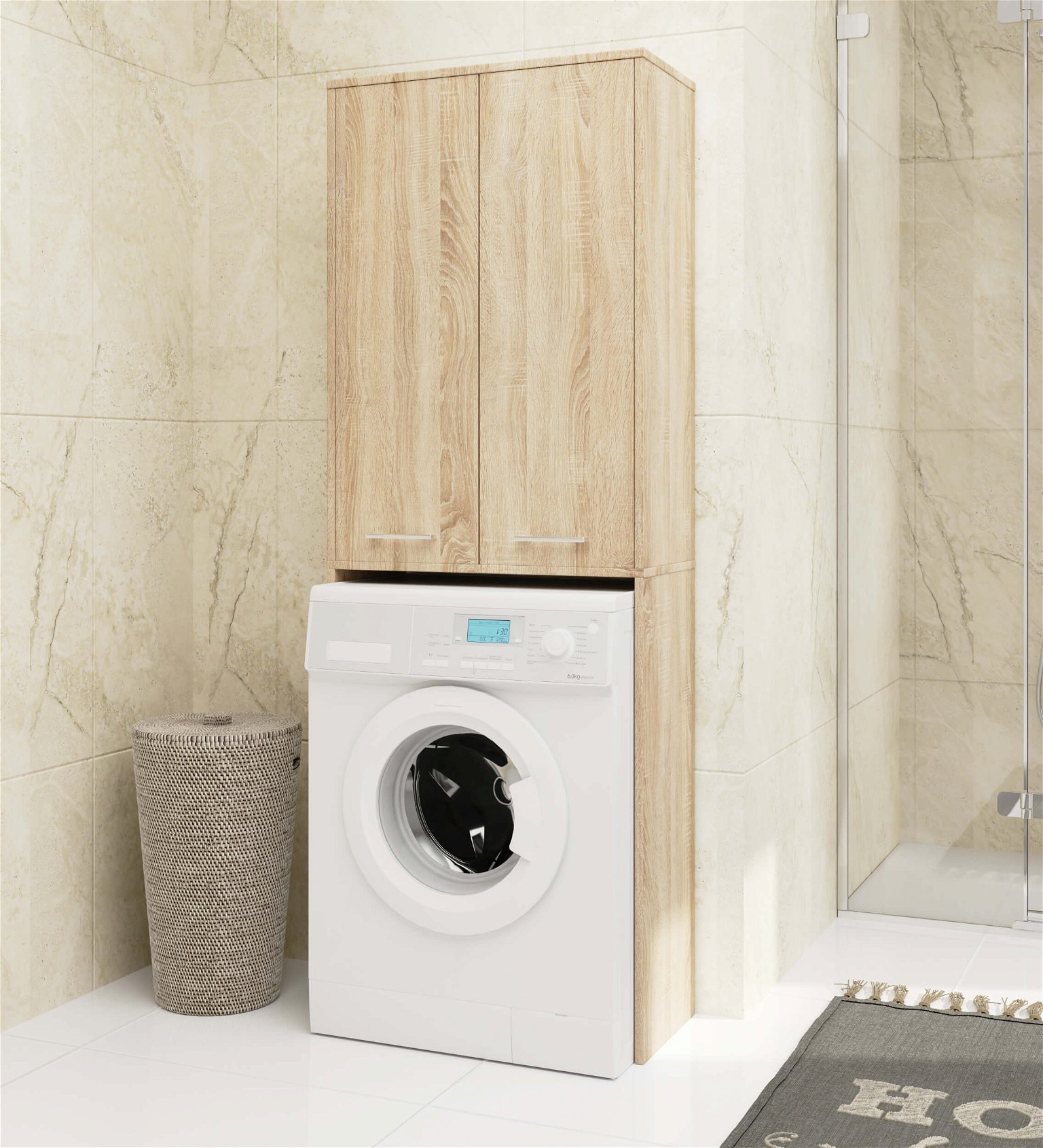 Pastatoma vonios spintelė virš skalbimo mašinos FIN 2D, 60 cm, ąžuolo sonomo - 4
