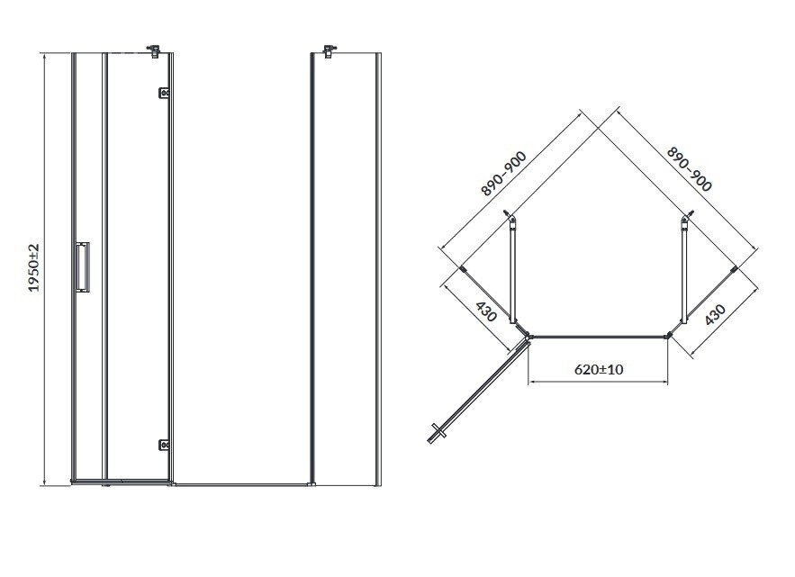 Dušo kabina CERSANIT JOTA, penkiakampė, kairinė, be padėklo, juodos spalvos, 90 x 90 x 195 cm - 2