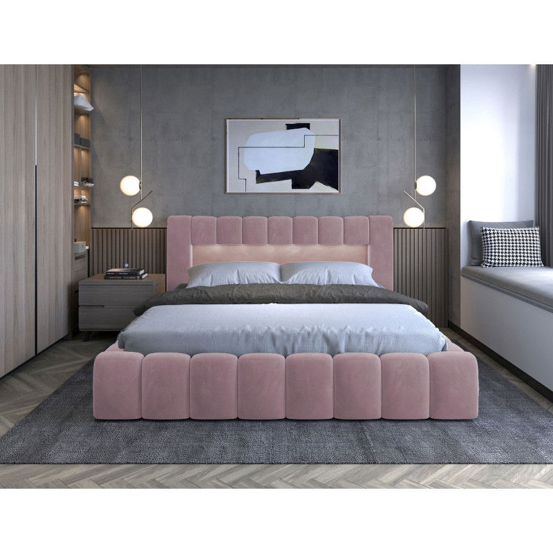 Lova su grotelėmis ir LED Lamica, 180 x 200 cm, rožinė - 2