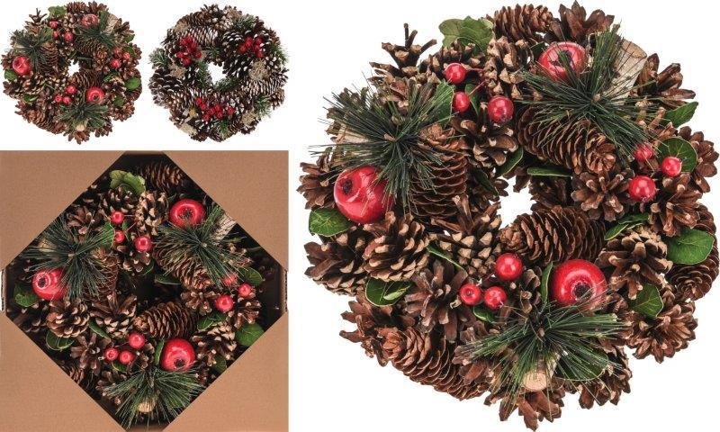 Kalėdinis vainikas PINECONES AND BERRIES, 25 x 6 cm