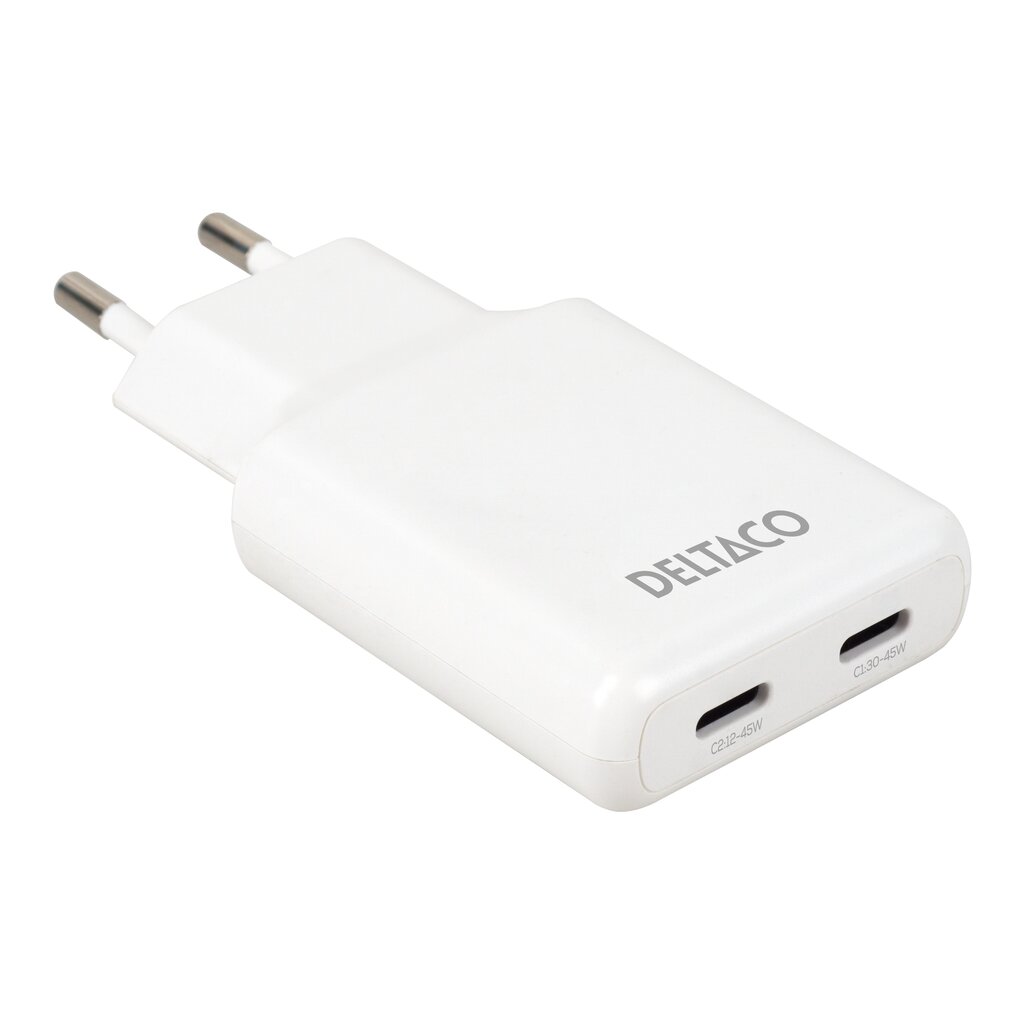 Sieninis įkroviklis DELTACO USBC-AC200, 2 x USB-C PD, 45 W, baltos sp.-1