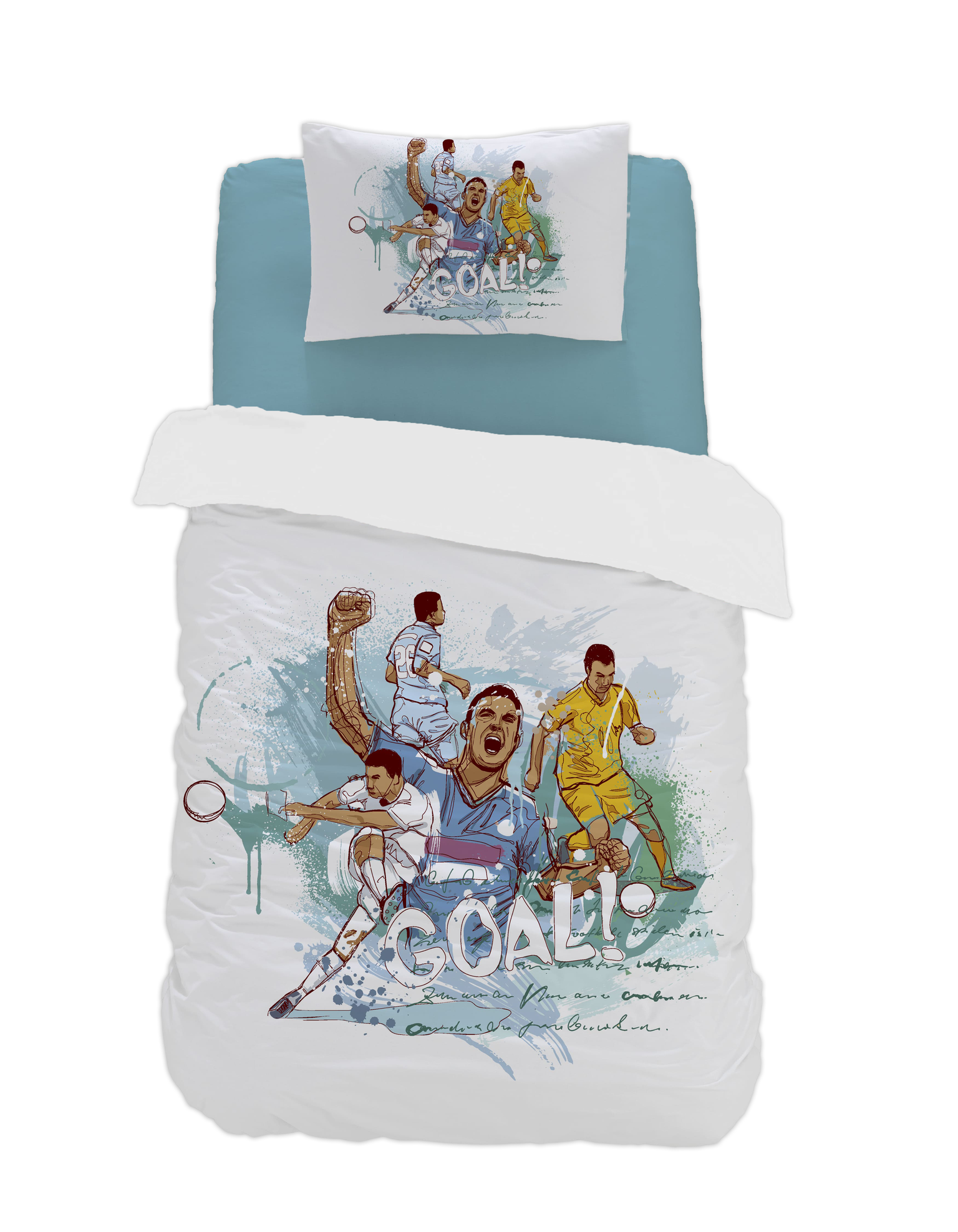 Vaikiškas satininės patalynės komplektas CREYA FOOTBALL 3D, 140 x 200 cm, 50 x 70 cm, 100% medvilnės-0