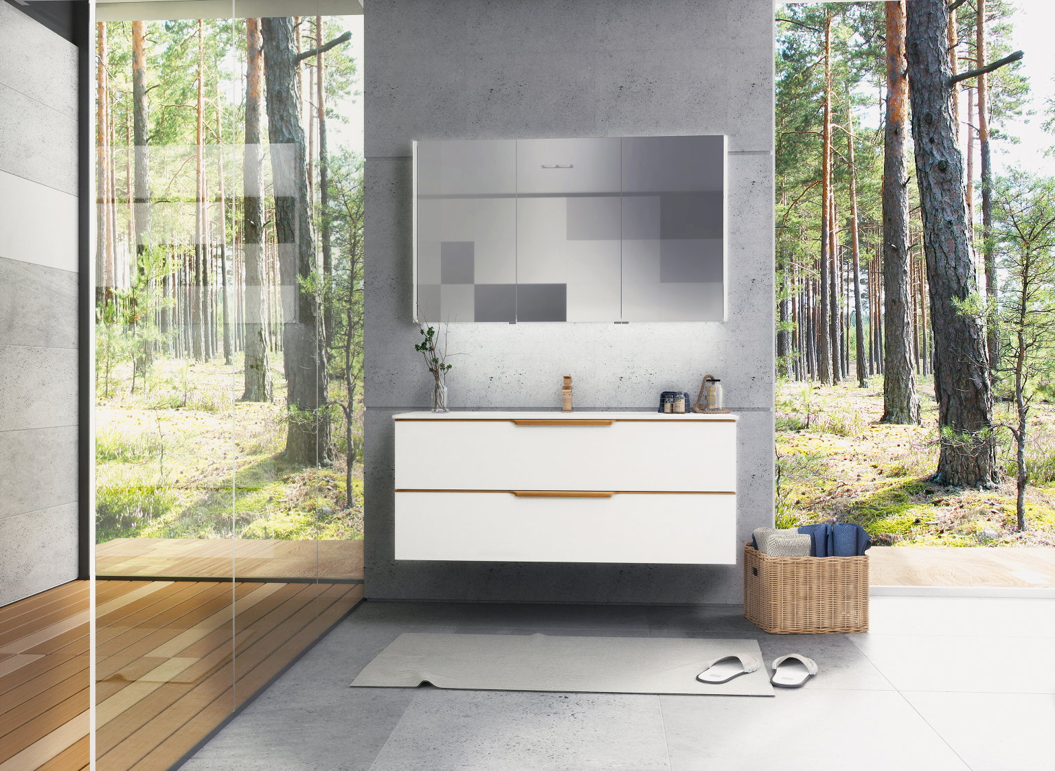 Vonios spintelė RB BATHROOM AMBER, pakabinama, su praustuvu, baltos sp., 101 x 52 x 46 cm - 3