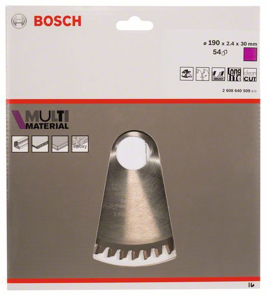 Pjovimo diskas BOSCH MULTI MATERIAL, 190 x 2,4 x 30 mm, 54 dantų, medžiui, aliuminiui, laminatui-2