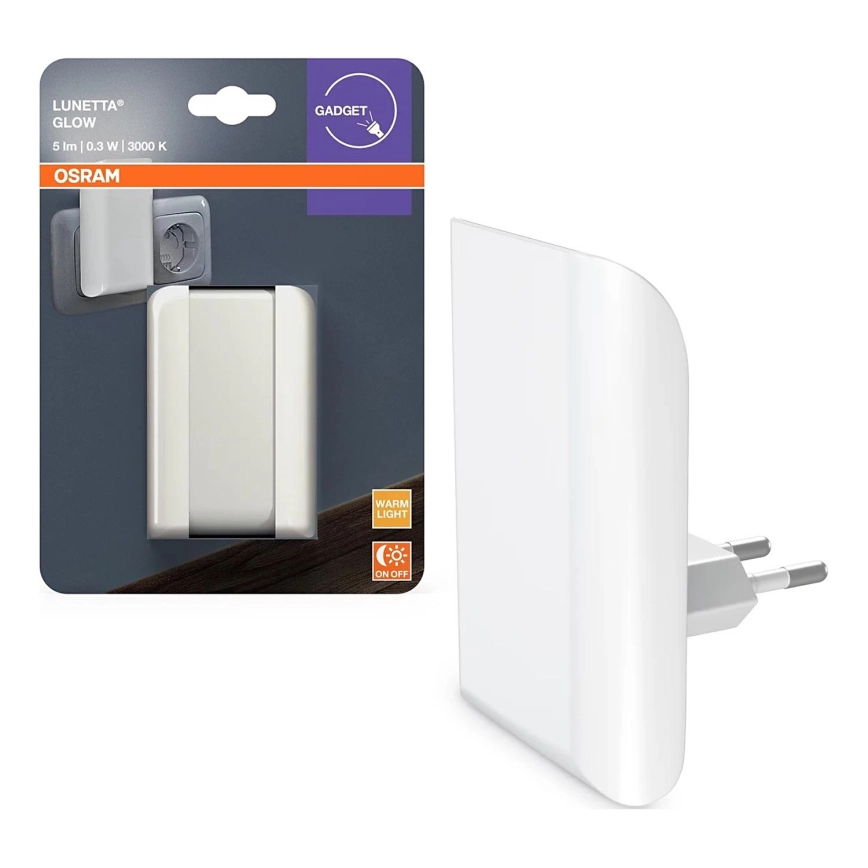 Naktinis LED šviestuvas į rozetę OSRAM LUNETTA GLOW WHITE, 0,28W 3000K, su dienos šviesos sensoriumi-1