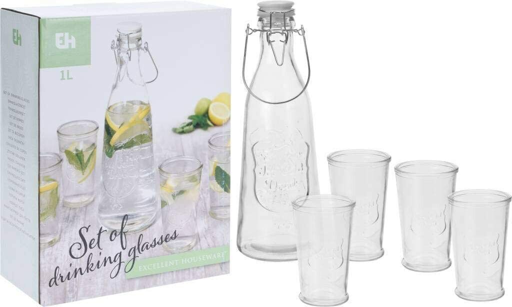 Grafinas ir stiklinių rinkinys 1 L, 4 x 250 ml-0