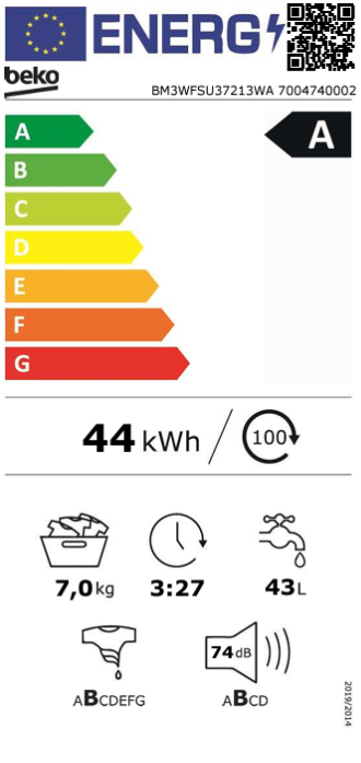 Skalbyklė BEKO BM3WFSU37213WA, 7 kg - 7