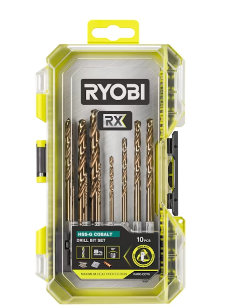 Metalo grąžtų rinkinys RYOBI RARXHGC10, 1/2/2,5/3/4/5/5,5/6/7/8 mm, HSS-Co, HEX, 10 vnt.-0