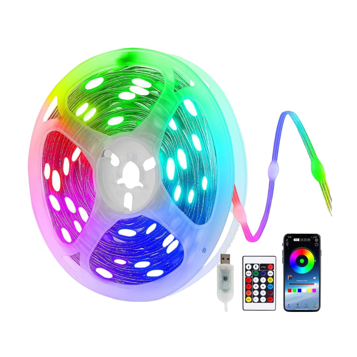 LED juostos komplektas HENSKE F‐LFS‐5V‐10M, IP65, RGB, USB, su pultu 16 mygtukų, 10 m-0