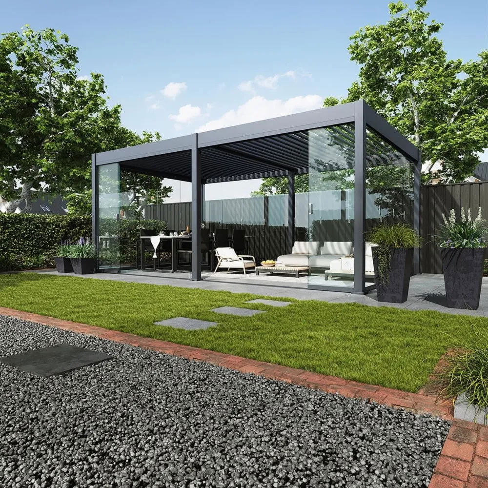 Pavėsinė Pergola DELUXE AUTOMATIC 369x600x256 cm su LED, Anthracite - 7