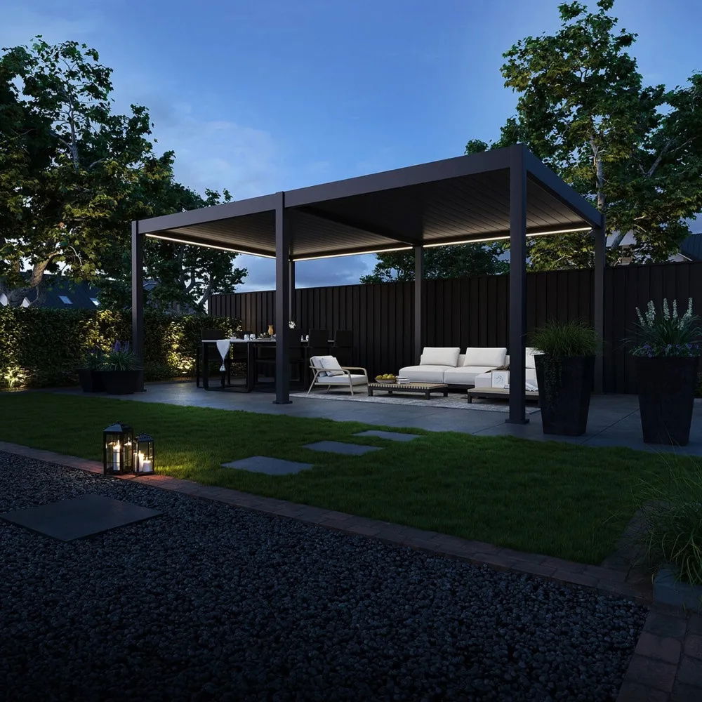 Pavėsinė Pergola DELUXE AUTOMATIC 369x600x256 cm su LED, Anthracite-1