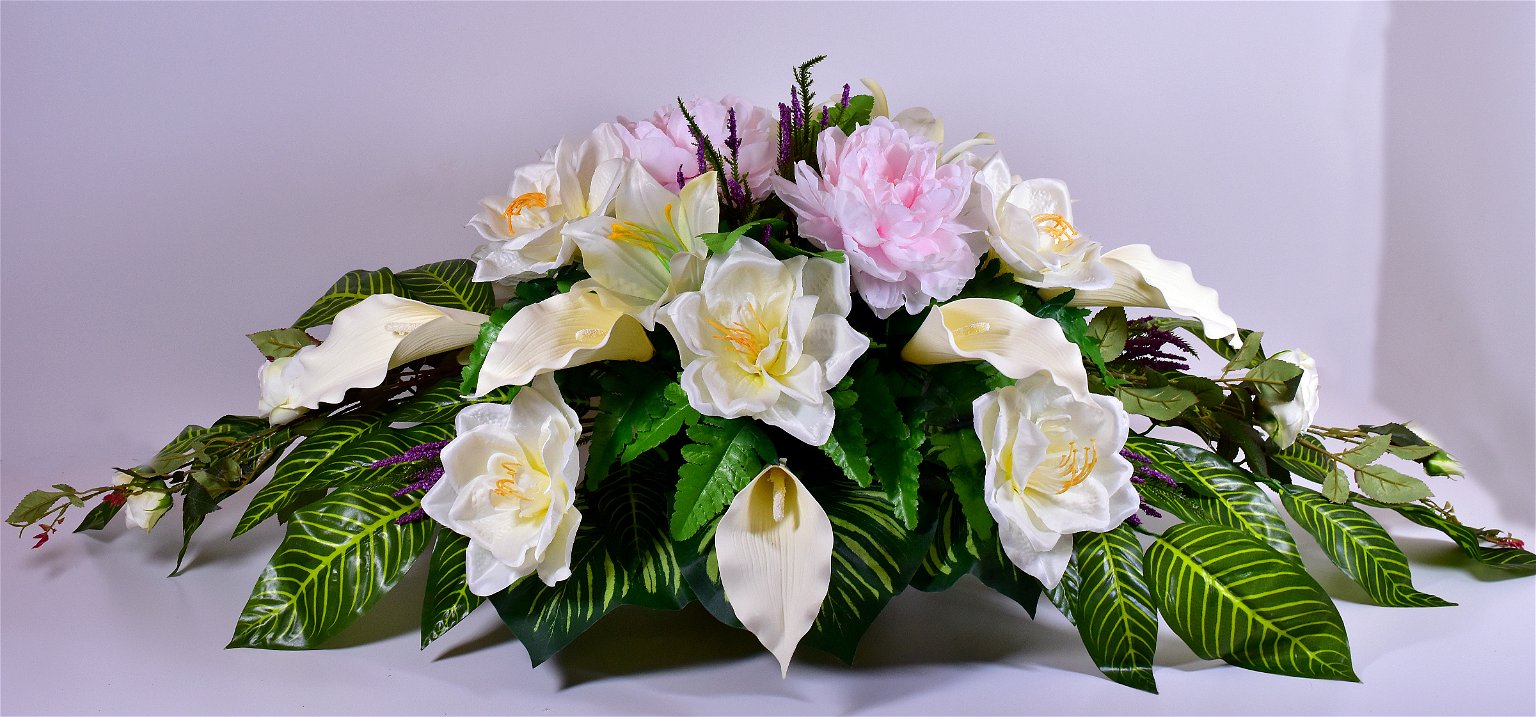 Dirbtinių gėlių puokštė, įvairių spalvų, 120 x 45 cm