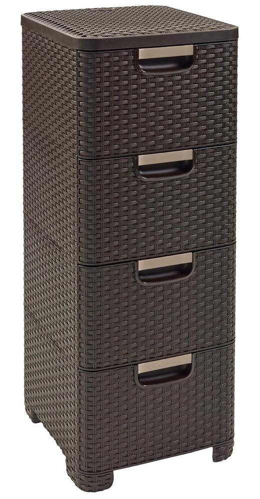 Komoda CURVER RATTAN STYLE, 4 stalčių, tamsiai rudos spalvos, h79 x 33 x 38 cm-0