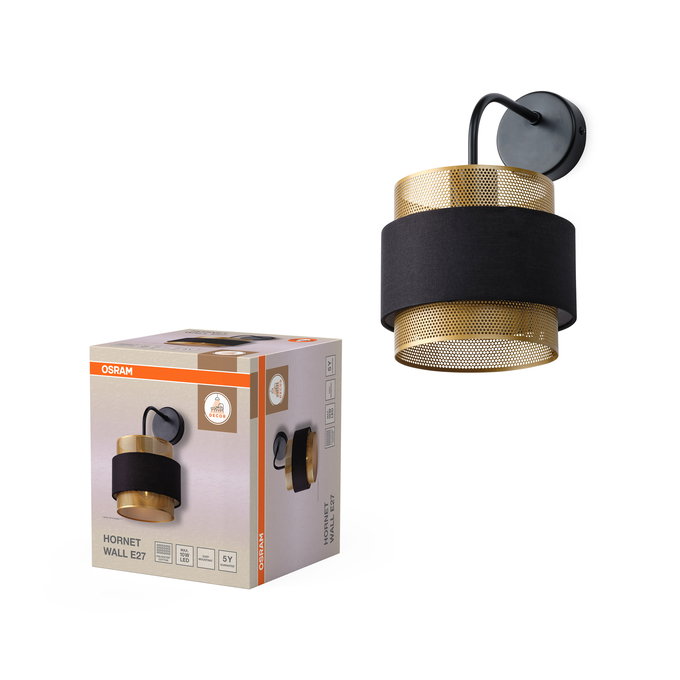 Sieninis šviestuvas OSRAM HORNET WALL 1xE27 10W juodos/aukso sp, Ø18x30cm - 3