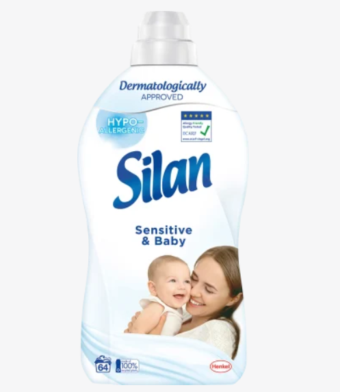Skalbinių minkštiklis SILAN Sensitive & Baby, 64 skalbimai, 1,408 l