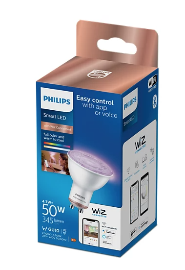 Išmanioji LED lemputė PHILIPS, GU10, 4,7W (=50W), 2200-6500K, 400lm, RGB, SMART + WiFi-0