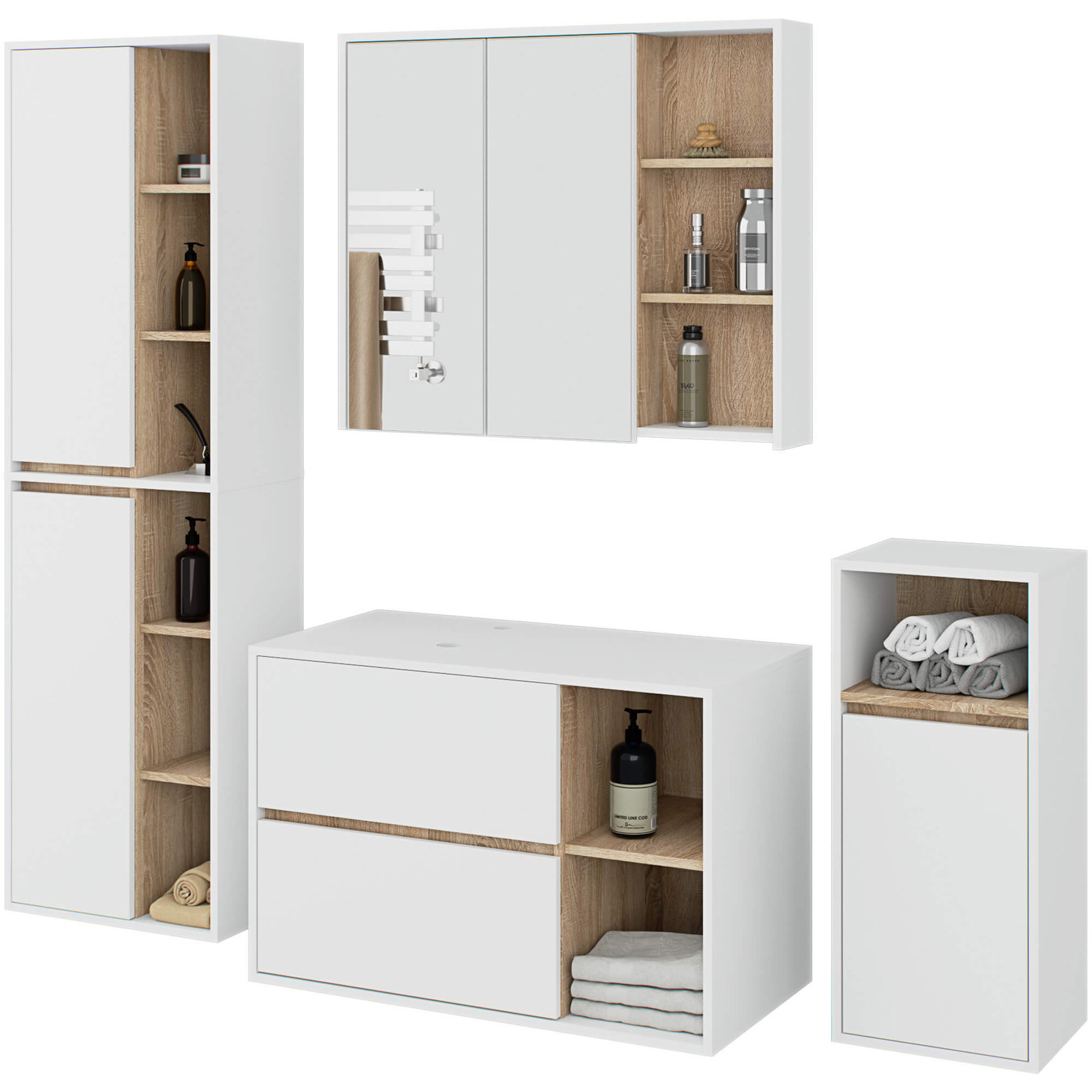Vonios kambario baldų komplektas Akord Furniture Factory Vami, ąžuolo sp./ruda sp., 30 cm x 50 cm x 170 cm-0