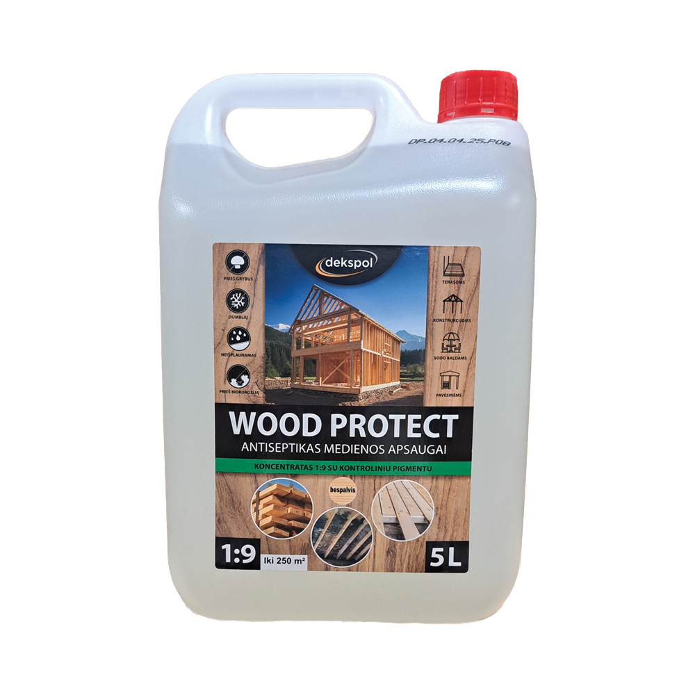 Medienos antiseptikas DEKSPOL WOOD PROTECT, koncentratas 1:9, bespalvis, 5 L-0
