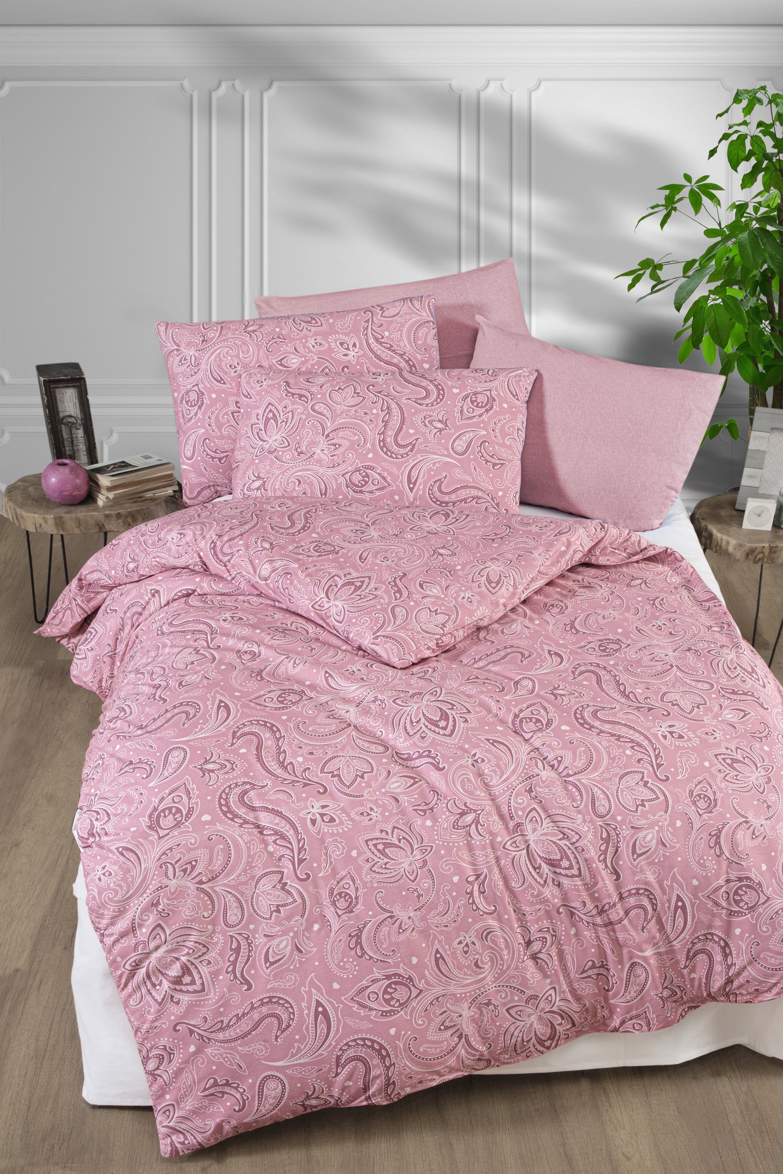 Medvilninės patalynės komplektas CREYA MELINA PINK, 140 x 200cm, 50 x 70cm, 100% medvilnės-0