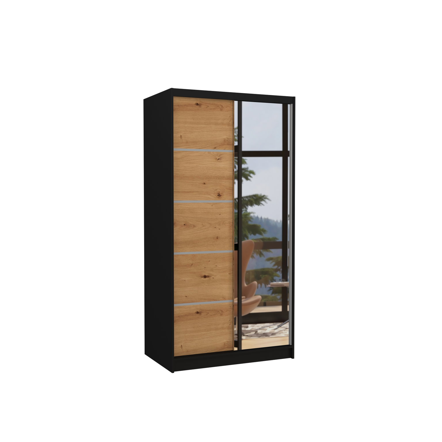 Spinta ADRK Orlando 100, ruda sp./juoda sp., 58 cm x 100 cm x 200 cm, su veidrodžiu-1