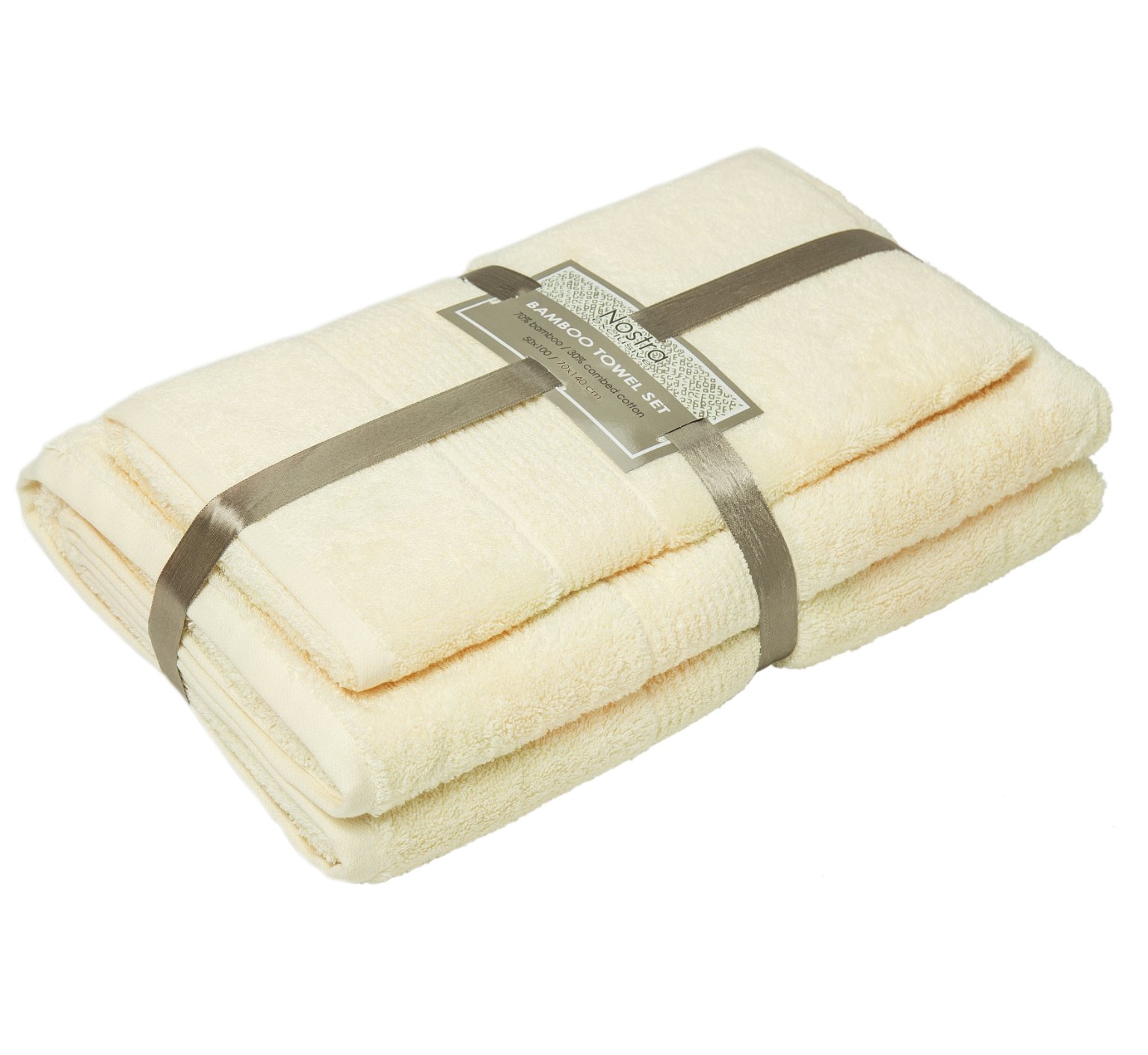 Vonios rankšluosčių komplektas NOSTRA, vanilinės sp., 50 x 100, 70 x 140 cm, 70% bambukas, 30% medv.