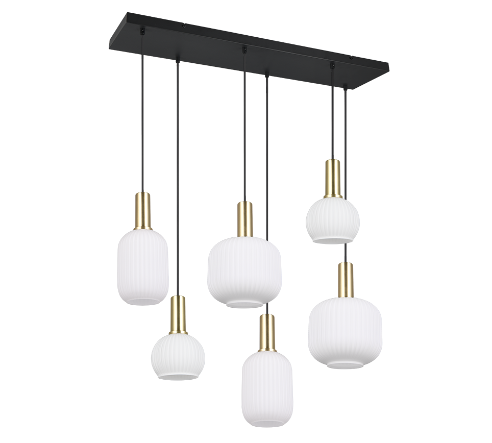 Pakabinamas šviestuvas TRIO DIVA, 6xE27, max 6x10W žalvario/baltos sp 85x20x150cm - 3