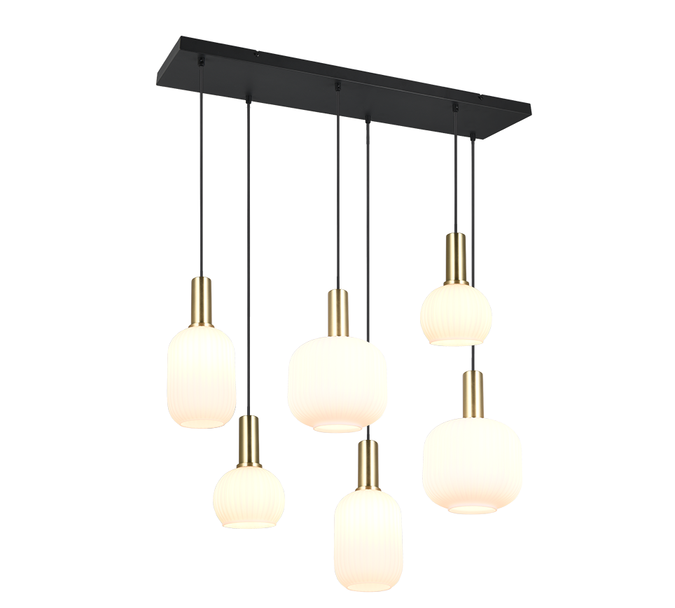 Pakabinamas šviestuvas TRIO DIVA, 6xE27, max 6x10W žalvario/baltos sp 85x20x150cm-0