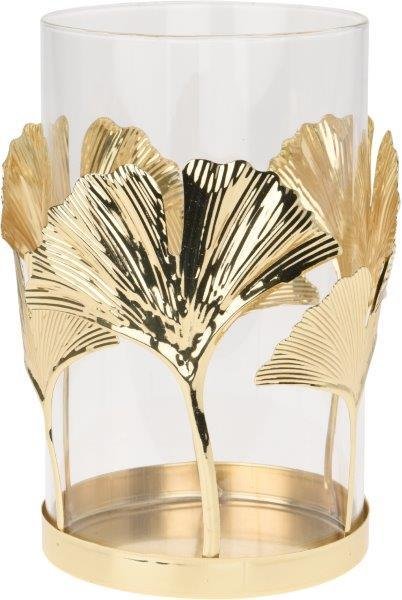Stiklinė žvakidė GINKGO LEAF, aukso sp., 9,2 x 15 cm