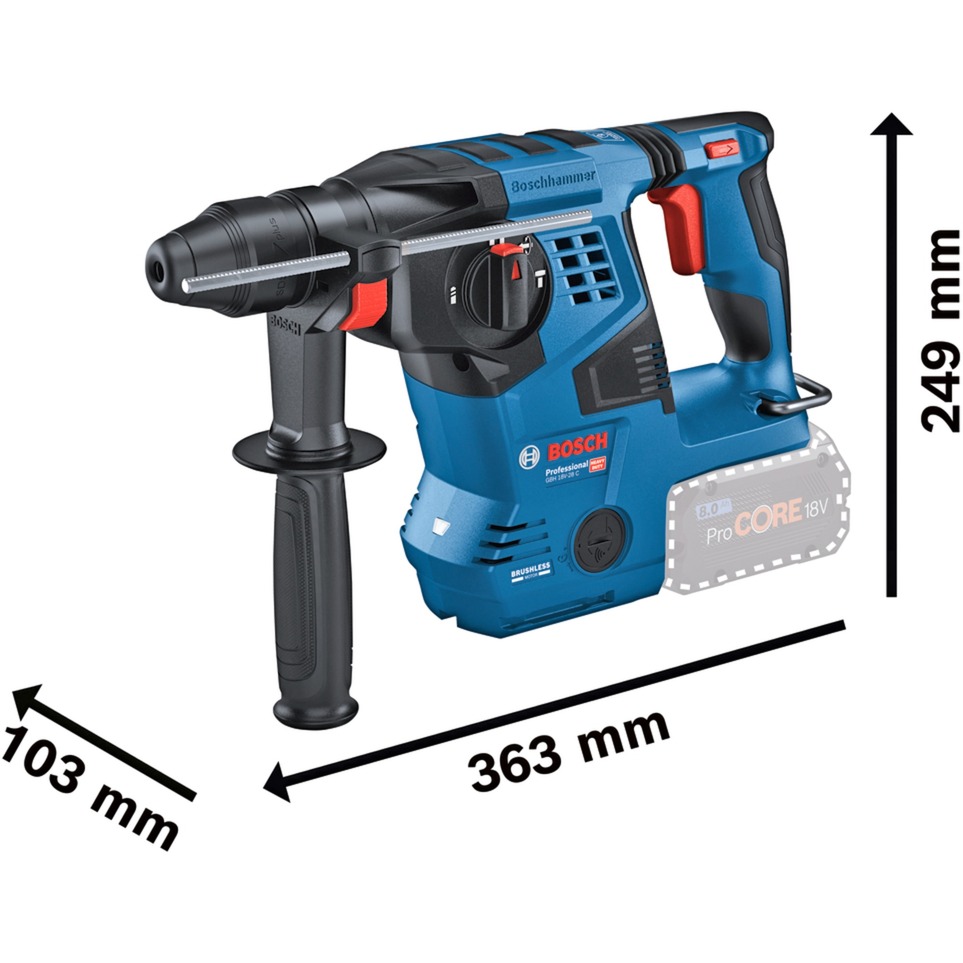 Akumuliatorinis perforatorius BOSCH PRO GBH 18V-28 C, 18 V, 3,3 J, SDS-plus (be akum, su L-BOXX, Bluetooth) - 3
