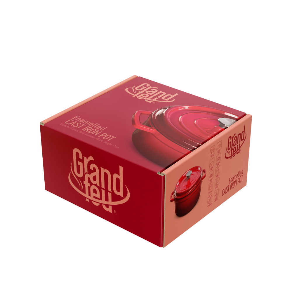 Ketaus puodas Grand Feu Casserole, minimalistinio dizaino, su dangčiu, 4.7 l, raudonas - 4