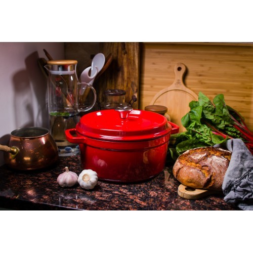 Ketaus puodas Grand Feu Casserole, minimalistinio dizaino, su dangčiu, 4.7 l, raudonas - 5