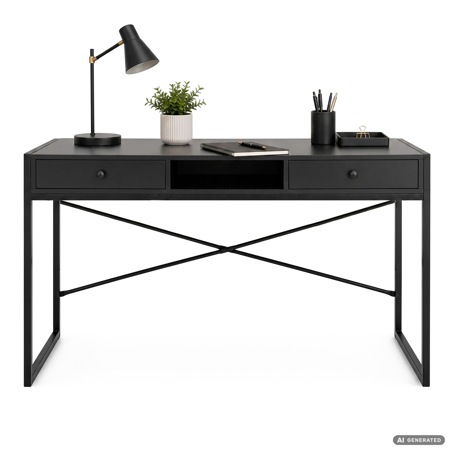 Rašomasis stalas su stalčiais Akord Furniture Factory Elonis, 123 cm x 48 cm, 80.5 cm, juoda sp.-1