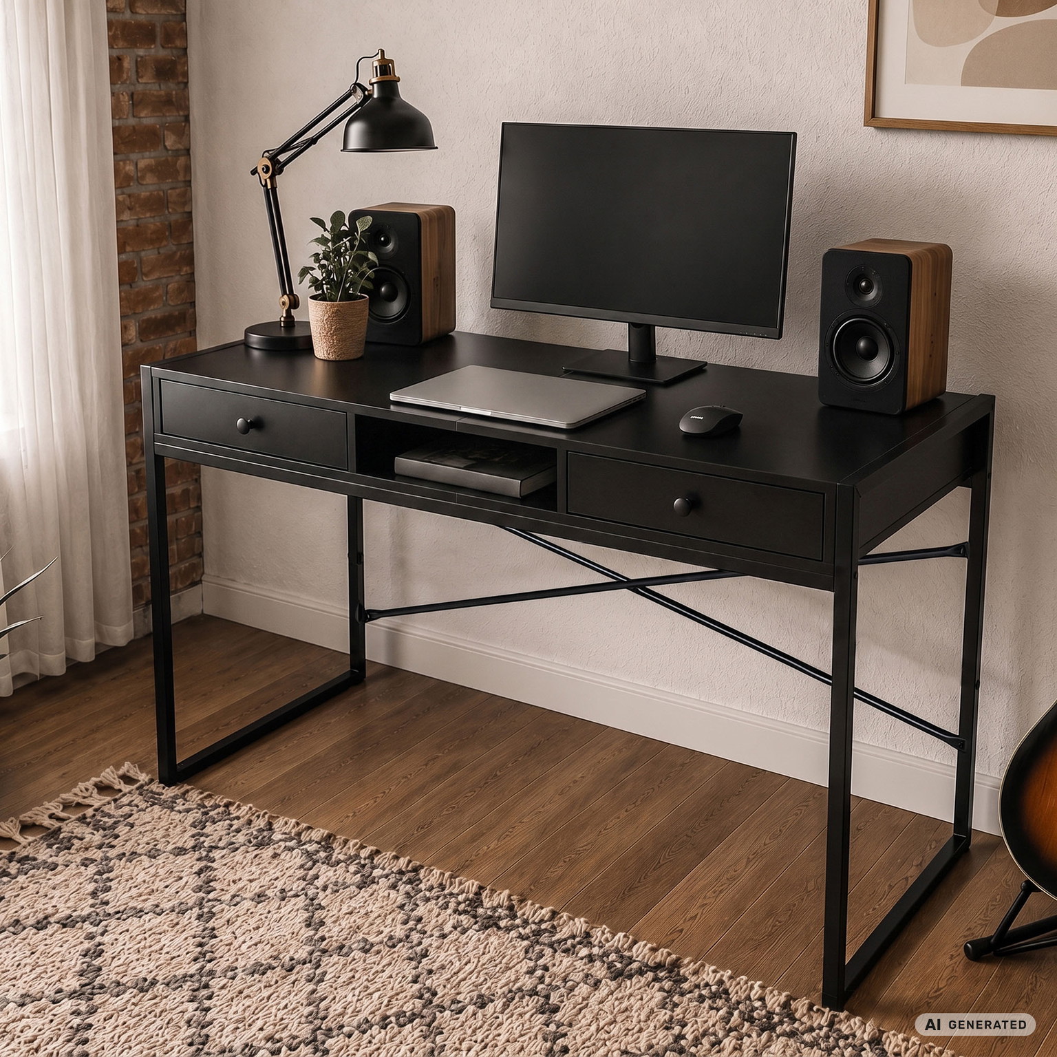 Rašomasis stalas su stalčiais Akord Furniture Factory Elonis, 123 cm x 48 cm, 80.5 cm, juoda sp. - 8