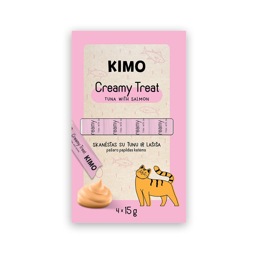 Skanėstas katėms KIMO Creamy Tuna Salmon, su tunu ir lašiša, 4 x 15 g-0