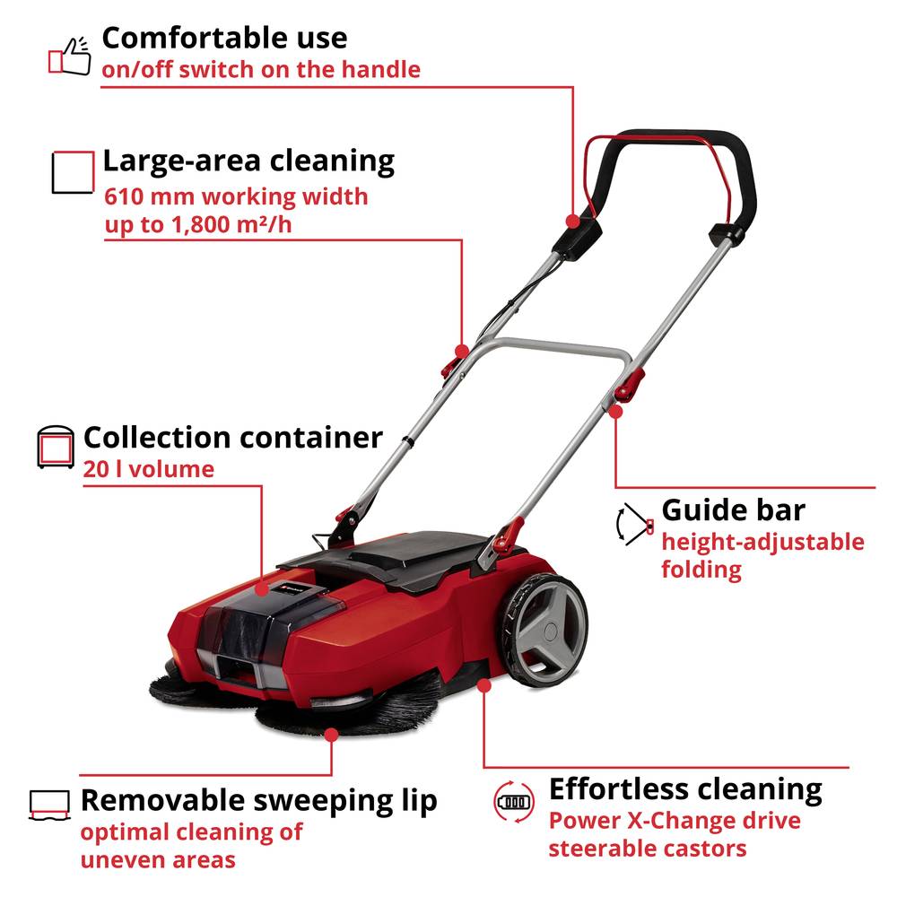 Akumuliatorinis šlavimo įrenginys EINHELL TE-SW 18/610 Li-Solo, 18 V, 61 cm, 20 l, be akumuliator. - 4