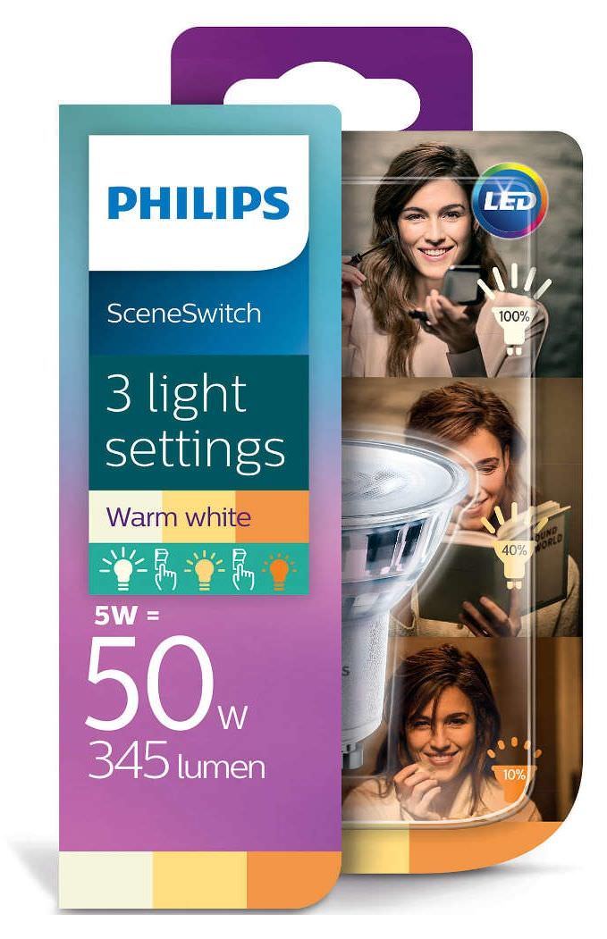 Šviesos diodų lemputė PHILIPS, 5 W-3,5 W-1,5 W, 345 lm, GU10, šiltai balta-0