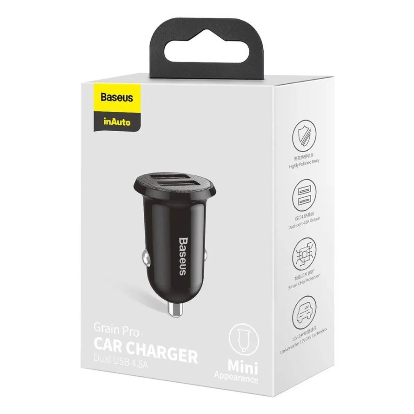 Automobilinis įkroviklis BASEUS, 12 - 24 V, 2 x USB 4.8 A, juodos sp. - 4