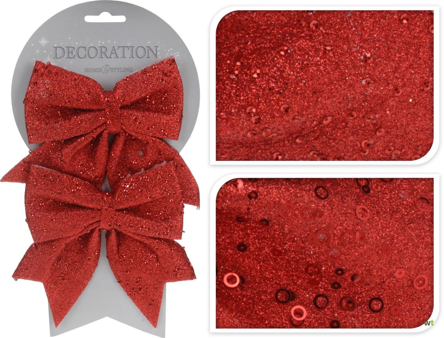 Įsegamos kalėdinės dekoracijos BOW, raudonos sp., 2 rūšys, 13 cm, 2 vnt