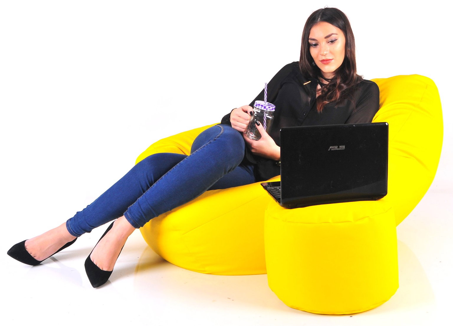 Sėdmaišis su pufu Mega Comfort XXL, dirbtinė oda, geltonas - 6