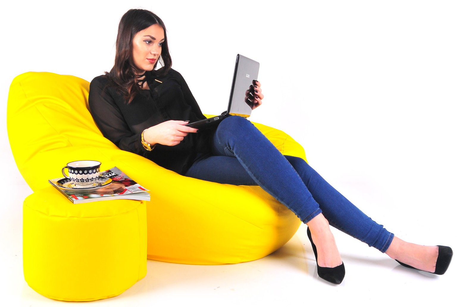 Sėdmaišis su pufu Mega Comfort XXL, dirbtinė oda, geltonas - 7