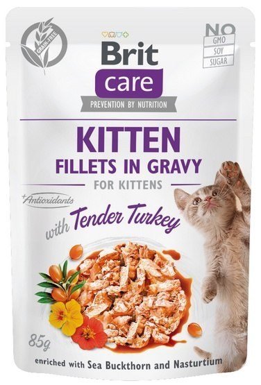 Konservuotas ėdalas katėms Brit Care Cat Kitten Fillets in Gravy Turkey, 85 g