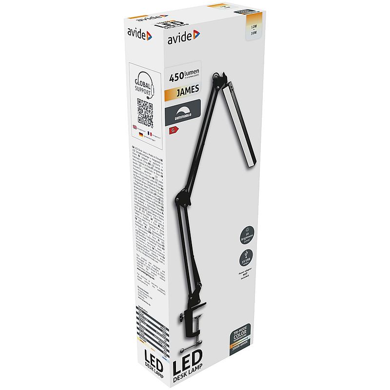 Stalinis LED šviestuvas su gnybtu AVIDE JAMES, 12 W, CCT, 450 lm, USB, juodos sp.-1