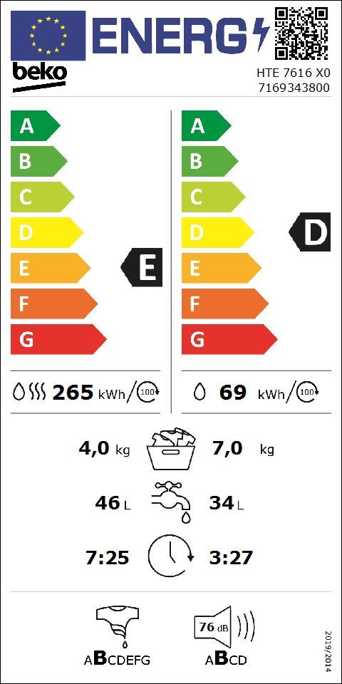 Skalbimo mašina - džiovyklė BEKO HTE 7616 X0, 7 kg-1