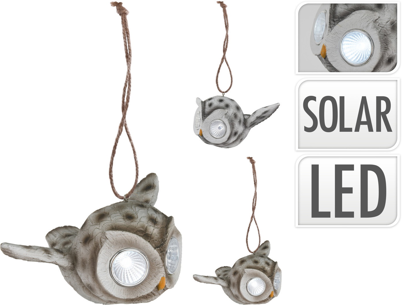 Pakabinamas LED lauko šviestuvas PELĖDA, įkraunamas saulės energija, 3 spalvų-1