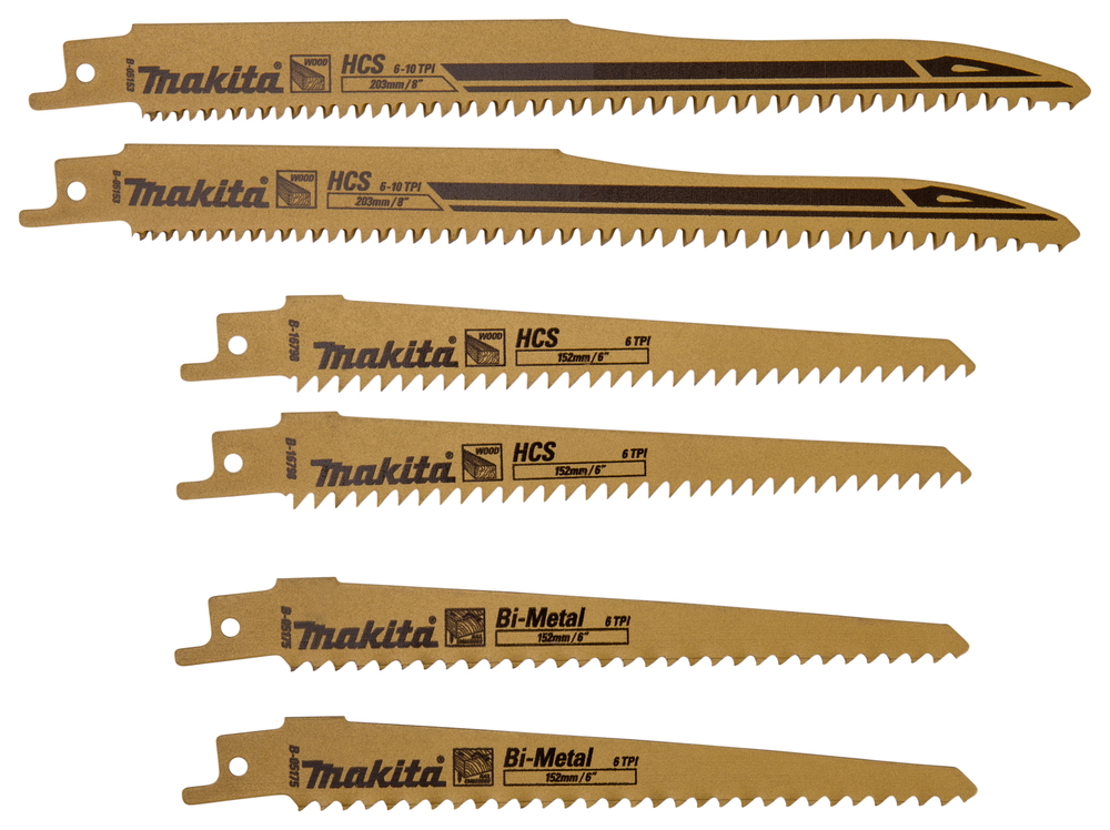 Tiesinio pjūklo pjūklelių rinkinys MAKITA, 2 x B-16798, 2 x B-05175, 2 x B-05153, medienai, 6 vnt.-0