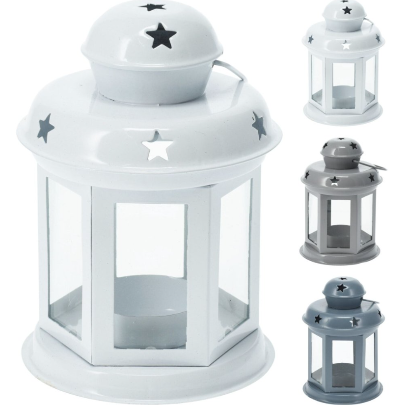 Metalinis žibintas LANTERN, raudonos/baltos, 11,5 x 21 cm, 1 vnt-0