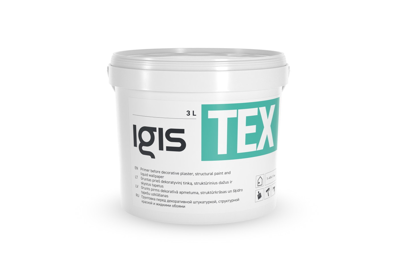 Gruntas prieš dekoratyvinį tinką ir skystus tapetus IGIS TEX, 3 l-0